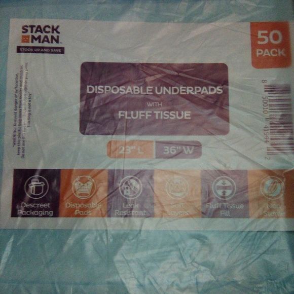 NIP StackMan Disposable Underpads (with fluff tissue) 50 pack 23" L & 36" W - Picture 2 of 13
